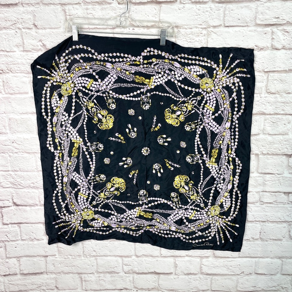 Oscar De La Renta Silk Pearl Jewels Scarf